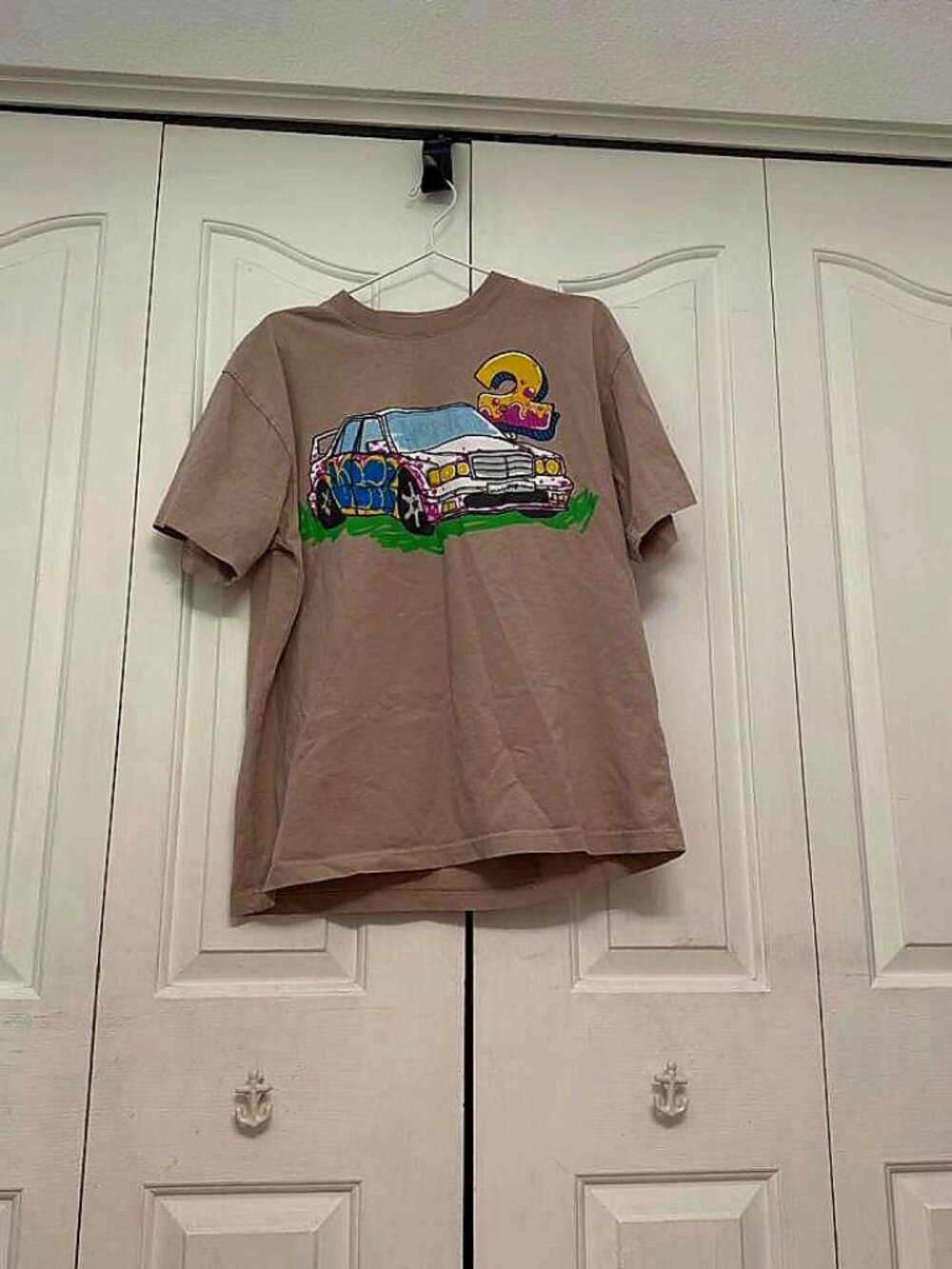 Graffiti Car Graphic T-Shirt Tan Number 2 Short Sleeve
